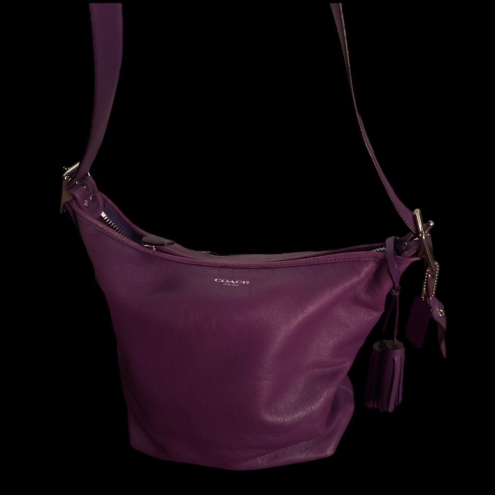 COACH LEGACY tassel duffle 19889 leather purple shoulder/crossbody purse!